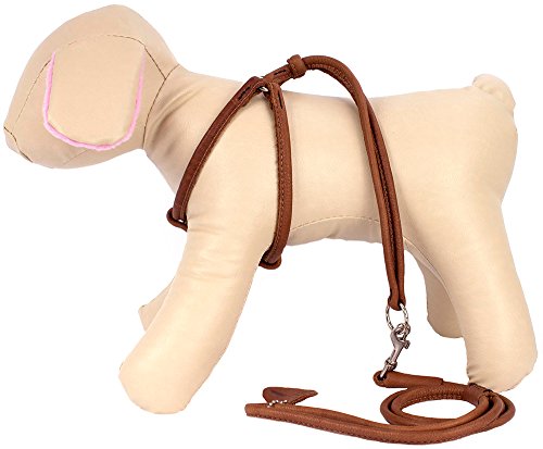 Collardirect Rolled Leather Dog Harness Small Puppy Step-In Leash Set For Walking Pink Red White Blue Green Black Purple Beige Brown Yellow (Brown, Xs) #TOP3