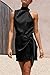 PRETTYGARDEN Women's Short Formal Satin Dress Summer Sleeveless Mock Neck Tie Waist Cocktail Party Dresses (Black,Large)
