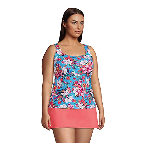 Lands' End Womens Chlorine Resistant Square Neck Tankini Top Turquoise Lily Palm Plus 18w3