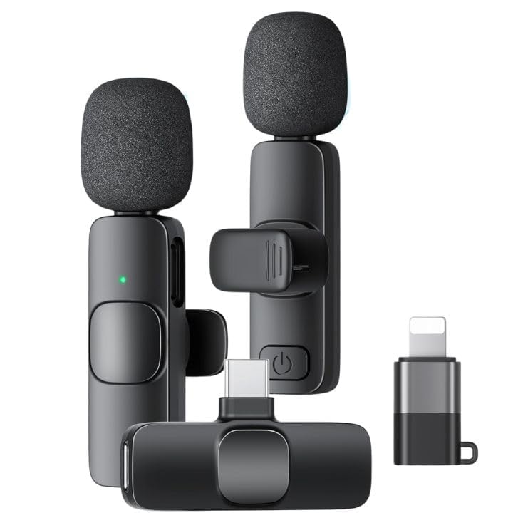 Wireless Microphone for Youtubers, Vlogging, Singing with Noise Cancelling, Karaoke Mic, Camera & Phone Recording, Portable Clip-On, Collar/Lavalier Design & Bluetooth Condenser Mic