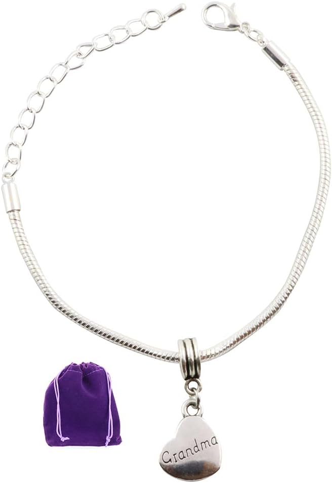 Emerald Park Jewelry Grandma on Heart Snake Chain Charm Bracelet