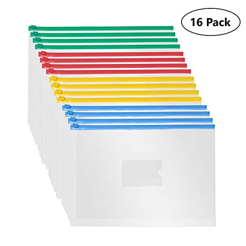 Bolsa Cremallera A4 (16 Piezas) - Bolsas Documentos – Fundas de Plástico Transparente A4 – Carpetas A4 para Almacenar Papelería,...