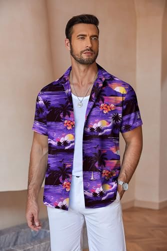 Image of COOFANDY Men's Linen Shirts Short Sleeve Casual Shirts Button Down Shirt for Men Beach Summer Wedding Shirt