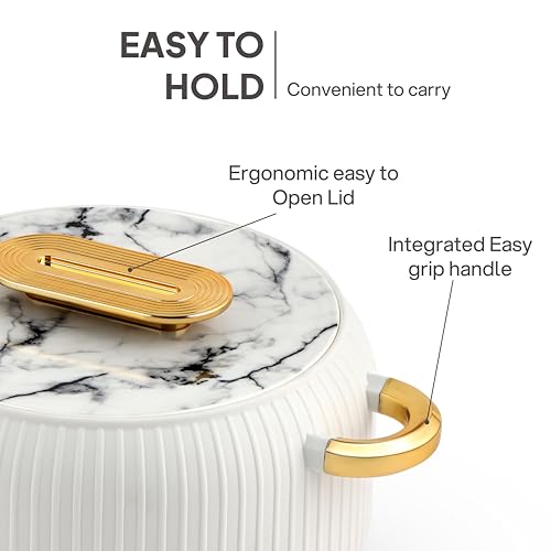 Image of CELLO Castella 1500 Insulated Steel Casserole Hot Box For Kitchen 1500ml Gold White |Double Wall Airtight Serving Hot Pot Case Keeps Food Hot & Warm For Long Hours, Casserole Set For Roti Chapati Rice