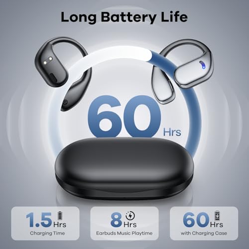 Image of Open Ear Headphones Wireless Bluetooth 5.49, 60hrs Play 8D Sound Earphone Sport Earbuds with LED Display Over-Ear Buds with Earhooks Built-in Mic Headset for Sport Running Workout Driving (Black)