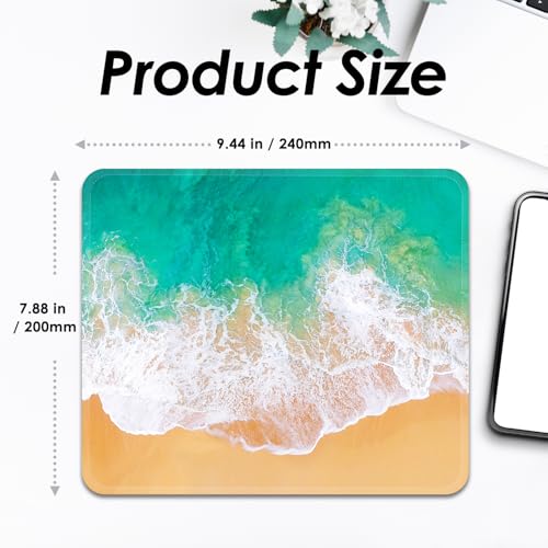 Image of FROGIGO Mouse Pad with Stitched Edges - Ocean Beach Mousepad for Women, 9.25 x 7.75 inch Washable Square Desk Pad, Non-Slip Rubber Base, Office Home Laptop Accessories - Ocean Serenity