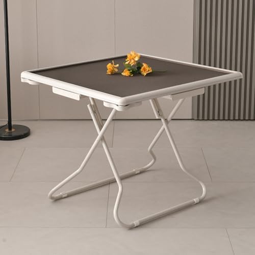 Foldable Maong Table with 4 Drawers & Cup Holders, Durable PVC Card Table for Game Nights & Parties, Metal Frame, Mute Surface for Retirees (Gray)