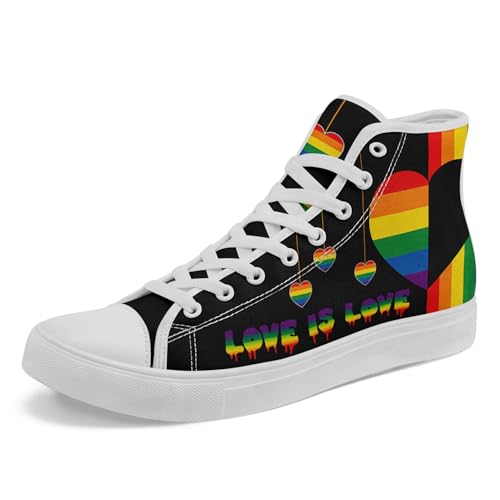 Pride Month High Top Canvas Sneakers Rainbow Lace Up Shoes for Men & Women Breathable Walking Footwear LGBTQ Gift