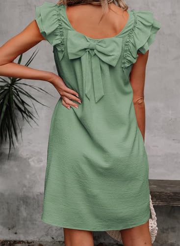 Image of Falechay Womens Summer Dresses Bow Tie Back Sundresses for Women Ruffle Short Sleeve Dress Casual Cute Sundress with Pockets