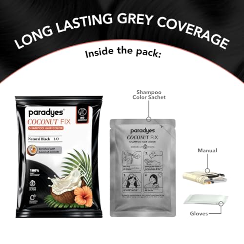 Image of Paradyes Coconut Fix Shampoo Hair Color Natural Black 1.0, No Ammonia, Enriched with Coconut Extracts to Minimizes Dryness, 5 - Minute Grey Coverage