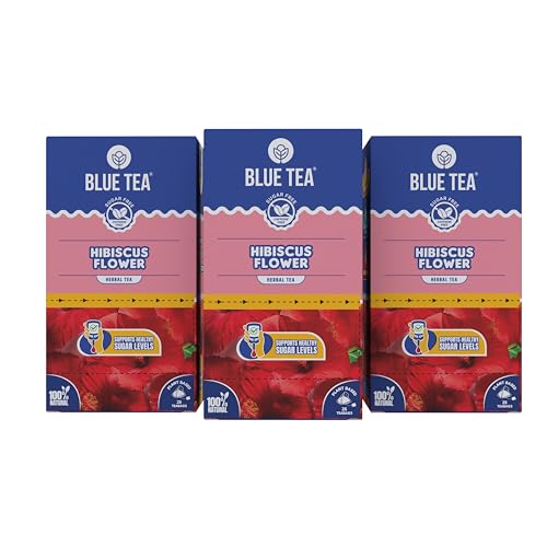 Image of BLUE TEA - Hibiscus Tea - 25 Tea Bags (Pack of 3) Plant Based | Supports Sugar Level | Enhances Skin Glow | Caffeine Free - Herbal Tea - Tangy Flavour | Single Tear Tea Box | Easy Pull Sachets