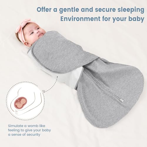 Image of ZIGJOY Sleep Sack Swaddle 1.0 TOG Baby Wearable Blanket 100% Cotton Baby Swaddle Blanket for Newborns 6-12 Months for Boy Girl, Grey