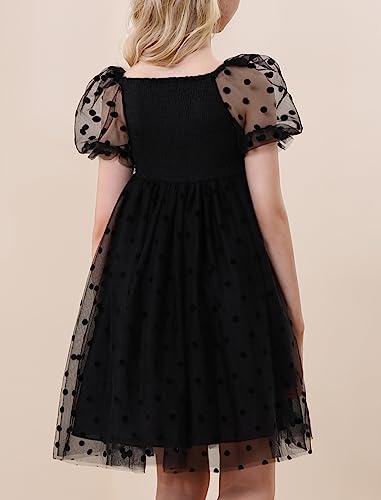 Mebius Girls Mesh Puff Sleeve Sweetheart Neck High Waist Flowy A Line Dress Party Special Occasion 6-12Y4