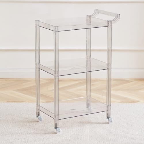 Carrello A Rotelle In Acrilico,Carrello da Bar In Acrilico A 3 Livelli con Maniglia E 4 Ruote per Cucina,Soggiorno,Sala da Pranzo,Lavanderia,Carrello Multifunzionale (Size:29.13'' H,Color:Trasparente)