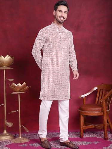 Image of Jompers Cotton Chikankari Embroidered Regular Fit Kurtas for Men