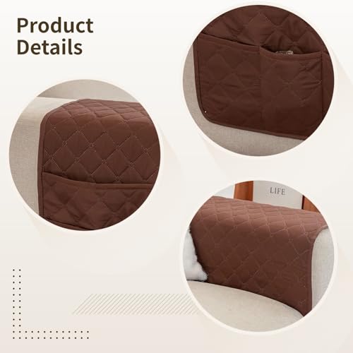 Coussin d'accoudoir de canapé café x2 matelassé avec poches