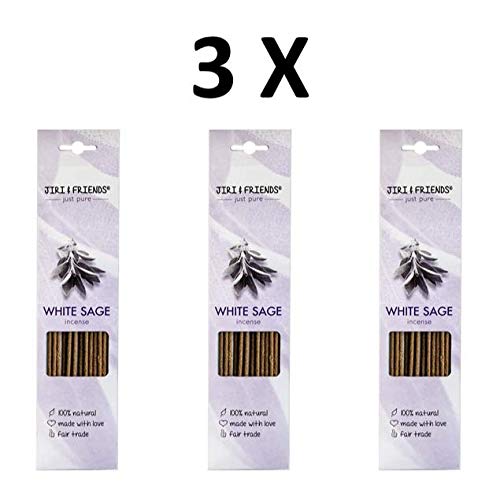 Lot de 3 bâtonnets d'encens Salade blanc pour fumage Jiri et Friends 100 % naturel 15 pièces Naturel incense White Sage/Weisser Salbei Fair Trade