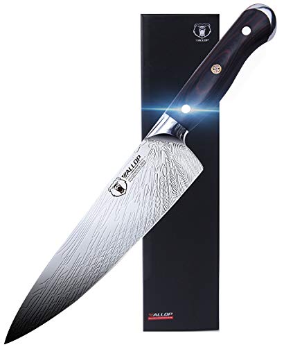 WALLOP 8.5'' Chefs Knife - Japanese AUS-8 HC Stainless Steel Kitchen Knife - Full Tang Blade&Non-slip Ergonomic G10 Handle - Unique Solar Pattern&Well Balance Kitchen Meat Cleaver Knife