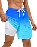Resiprolty Color Changing Swim Shorts Mens Swim Trunks with Compression Liner Quick Dry Bathing Suits 7 Inch Inseam Men's Board Swimsuit Swimwear