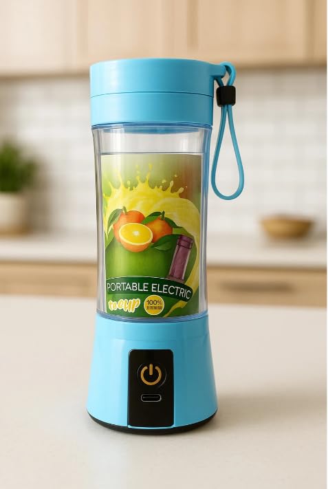 Portable Electric Juice Cup USB Rechargeable Personal Smoothie Blender | Mini Fruit Juicer Maker Bottle with 6 Stainless Steel Blades | Travel Blender with Carrying Strap | BPA-Free | Blue-image-35