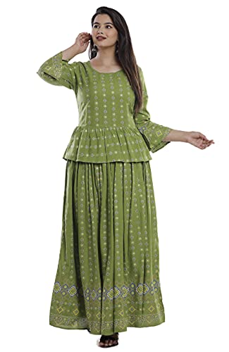 Image of Women's Rayon Printed Top and Skirts Set