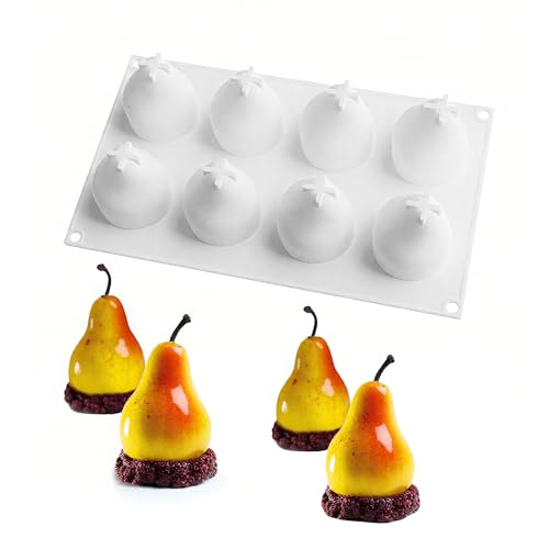 LONGHAO Molde de silicone para bombons 3D, forma de pêra e mousse, molde de silicone, molde para bolos, molde para fazer você mesmo, 8 orifícios (60 * 80 mm)