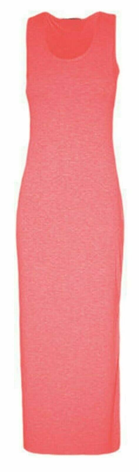 Women Ladies Jersey Long Summer Vest Racer Muscle Back Maxi Dress Plus Size 8-26 (XXXL (24-26), Coral)