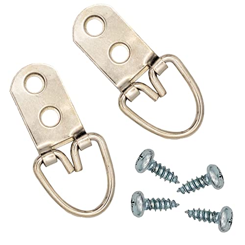 Image of 2-1 /8 inch x 7 /8 inch Zinc-Plated Heavy Duty D Ring Picture Hanger - Pack of 100 with Screws for Picture Frames & Mirrors