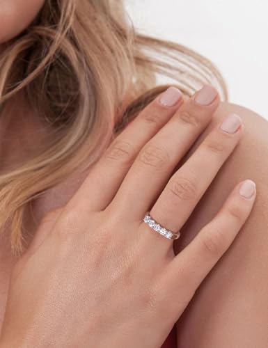 Hitlinker Moissanite Wedding Band for Women S925 Sterling Silver Moissanite Rings D color VVS1 Moissanite Half Eternity Band 5 Stone Wedding Anniversary Stackable Ring for Women Size 4-11 (4.5) - Image 2