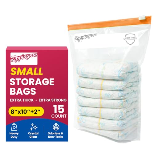 Image of Reusable Transparent Storage Bags with Slider Zip Lock | 15 Small Size (8 inchx10 inch with 2 inch Bottom) | Ziplock Pouch or Bag for Small Clothes, Makeup, Stationery, Travel Packing | Space Saver Zipper (S)