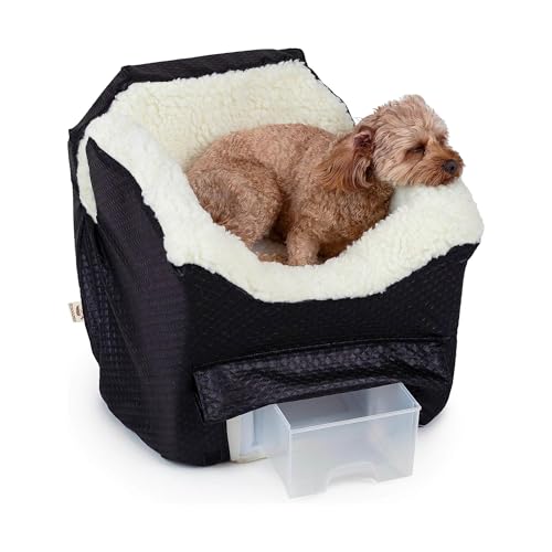 Snoozer Lookout II Car Seat with Storage Tray - Dog Car Seats for Small Dogs, Puppy Booster Bed for Small Sized Pets up to 18 lbs, Elevated, Washable - Size S, Black Diamond