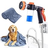 Dog Washing Hose Attachment with Dog Towels for Drying Dogs Large, Pup Dog Wash Sprayer for Tub Faucet Attachment, Faucet Sprayer Attachment with Shower Hose, Indoor Dog Washing Shower Attachment