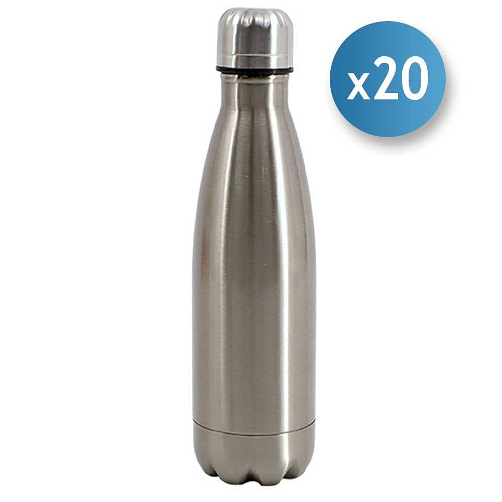 Pack 20 Botellas Térmicas de Acero Inoxidable 500 ml Plateadas para Sublimación