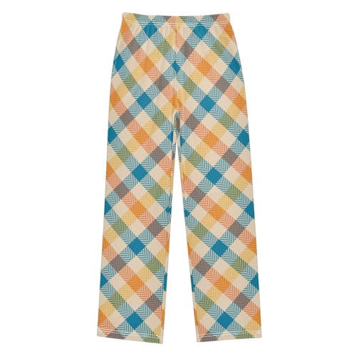 Orange Blue Yellow Beige Check Plaid Boys Pants for Kids Jogger Pants with Pockets S-XL