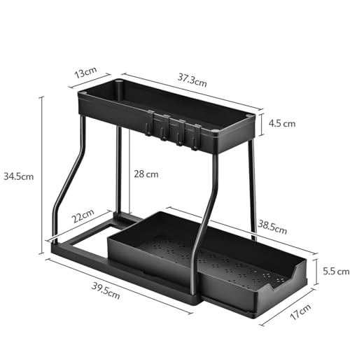 Miniatura 2 de Mimocasa Organizador Bajo Fregadero Cocina Y Baño - 2 Pcs Organizador Fregadero Extraíble Estante Almacenamiento Con Cestas Colgante Y 4 Ganchos, Cocina, Baño Y Hogar, Negro