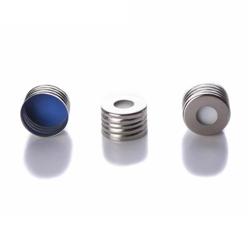 Screw Cap, Headspace, Steel, PTFE/Silicone Septa (Top White, Bottom Blue) 18 mm, 100/pk. Cap Size: 18 mm 5188-2759