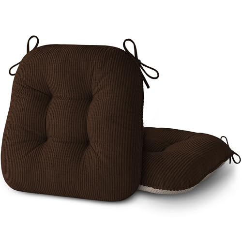 Image of AddGrace Chair Cushions for Dining Chairs Set of 2 Non-Slip Kitchen Seat Cushions with Ties Tufted Thick Seat Pads for Indoor Kitchen Dining Furniture 17 inchx16 inchx3 inch Dark Brown