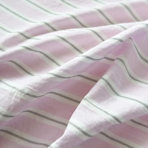 Image of VM VOUGEMARKET Pink Striped Duvet Cover Set Queen Size,Casual Stripe Bedding Set for Teens Girls,Soft Microfiber Comforter Cover for Modern Bedroom,90 inchx90 inch