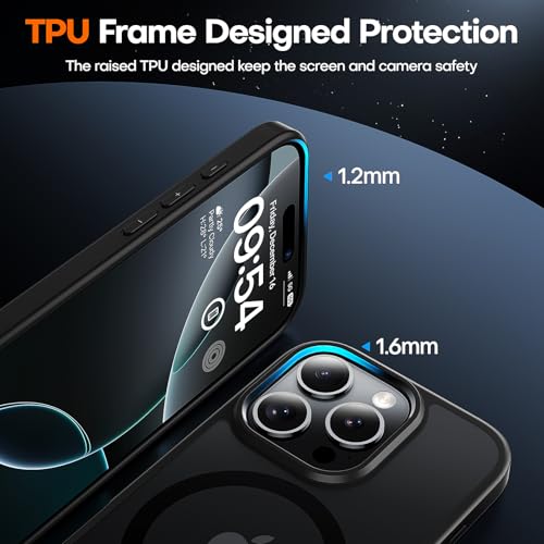 Image of TAURI for iPhone 16 Pro Case 6.3 inch with Translucent Matte Back, Compatible with MagSafe, Military-Grade Protection, [Anti-Fingerprint] Shockproof Frosted Magnetic Phone Cover - Black