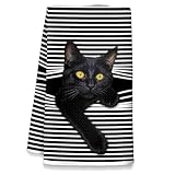 NEFMGEG Black Cat Kitchen Dish Towels, Cat Lovers Mom Dad Lady Gifts Decorative Hand Towels for Bathroom Kitchen, Pet Lover Gifts, 16x24 Inch