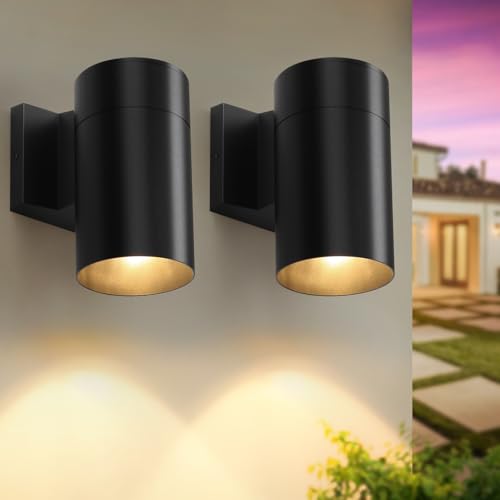 Image of QQCherry 2 Pack Modern Outdoor Wall Light - Aluminum Outdoor Porch Sconce for House, Patio, Garage, Doorway & Entryway - Stylish Waterproof Exterior Lighting for Outside(Black,E26)