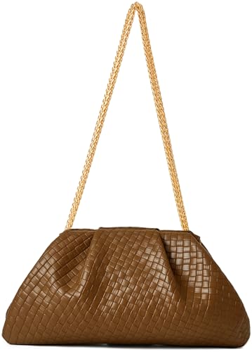 Image of Women's Woven Evening Bag Ruched Dumpling Clutch Purse Detachable Chain Crossbody Bag