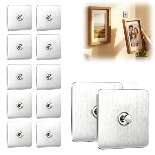 Image of Drill Free Adhesive Hooks,Picture Hangers Without Nails,Adhesive Wall Mount Screw Hooks for Hanging,Nail Free Wall Hangers for Kitchen,Bathroom (Steel /12PCS, Spike Diameter 7mm)