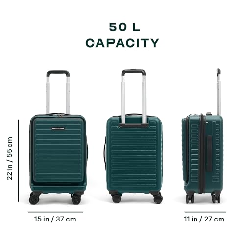 Image of Assembly Cabin Suitcase with External Laptop Pocket up to 15.6'' & 8 Spinner Wheels, Premium Polycarbonate Hard Shell Carry On Luggage for Adventure Travel, Green, 20-Inch