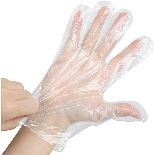 JUNSHUO 500 X Guantes de plástico guantes desechables de polietileno de calidad alimentaria，para comida, manualidades, limpieza de pelo, tintes y mucho más, transparente, X-Large