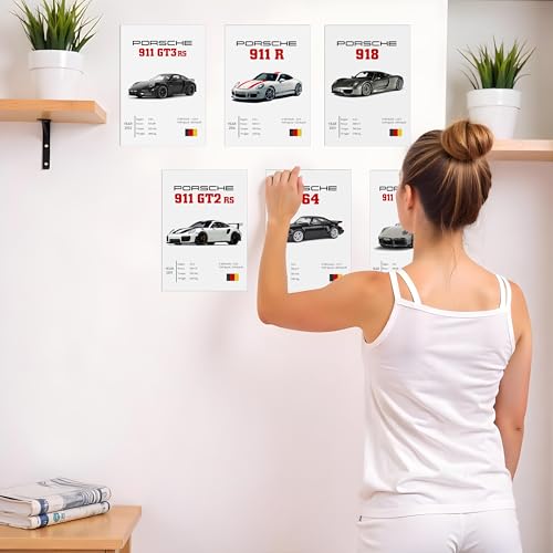 Image of Wall Porsche Pack of 8 Posters 8x12 inch (A4 Size) Included Self Adhesive on Back Wall Decor Posters Wall Art For Bedroom, Living room, Office, Dining Room