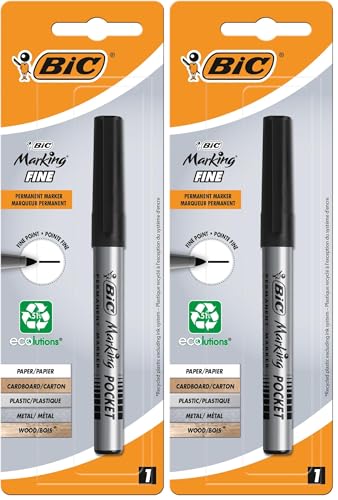 BIC Marking Fine ECOlutions Marqueur Permanent à Pointe Conique Fine - Noir, Blister de 1 (Lot de 2)