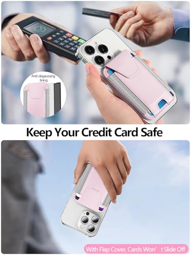Image of Miroddi 2023 New Upgrade MagSafe Wallet With Privacy Flap Cover, Magnetic Card Holder for iPhone 14, 13 /12 Models, Leather MagSafe Wallet, Fit 7 Cards, Credit Card RFID Blocking, Baby Pink, Minimalist