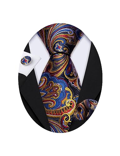 Image of Barry.Wang Men Ties Paisley Woven Silk Necktie Set with Pocket Suqare Cufflinks Formal
