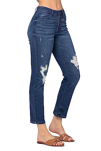 Judy Blue Women's High Waist Zigzag and Button Fly Destroyed Boyfriend Jeans4